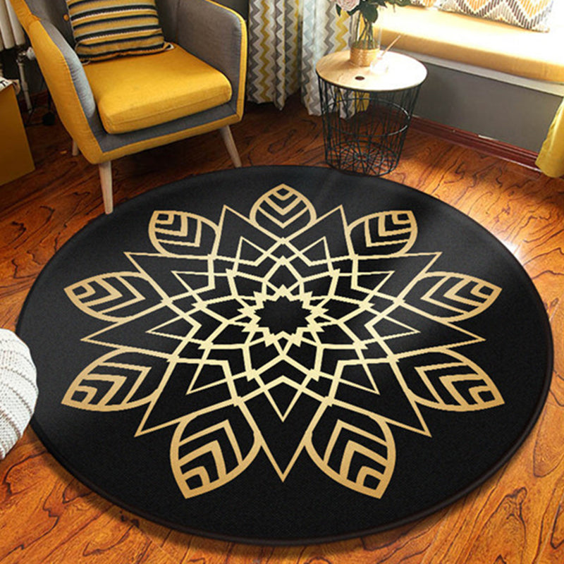 Retro Black-White Southwest Carpet Polyester Tribal Carpet Washable Carpet for Living Room