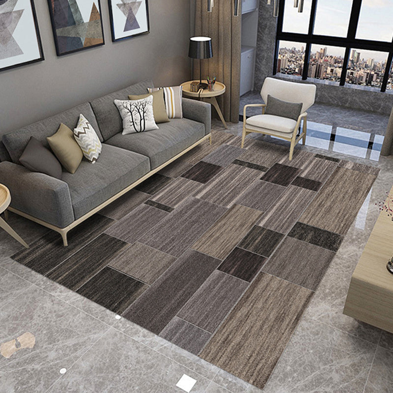 Brown Novelty Carpet Polyester Color Block Stripes Pattern Carpet Washable Carpet for Bedroom