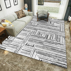 White Living Room Carpet Novelty Stripe Geometric Pattern Area Rug Polyester Washable Rug