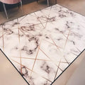 Novelty Bedroom Carpet in White Geometry Marble Print Carpet Polyester Washable Carpet