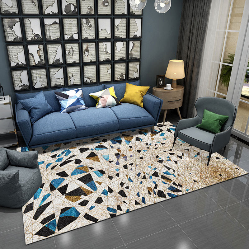 Contemporary Novelty Rug in Ivory Geometry Irregular Shape Print Area Rug Polyester Washable Rug for Bedroom