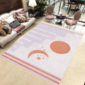 Modern Novelty Rug in Orange and Ivory Moon Sun Stripes Print Rug Polyester Washable Rug for Bedroom