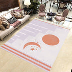 Modern Novelty Rug in Orange and Ivory Moon Sun Stripes Print Rug Polyester Washable Rug for Bedroom