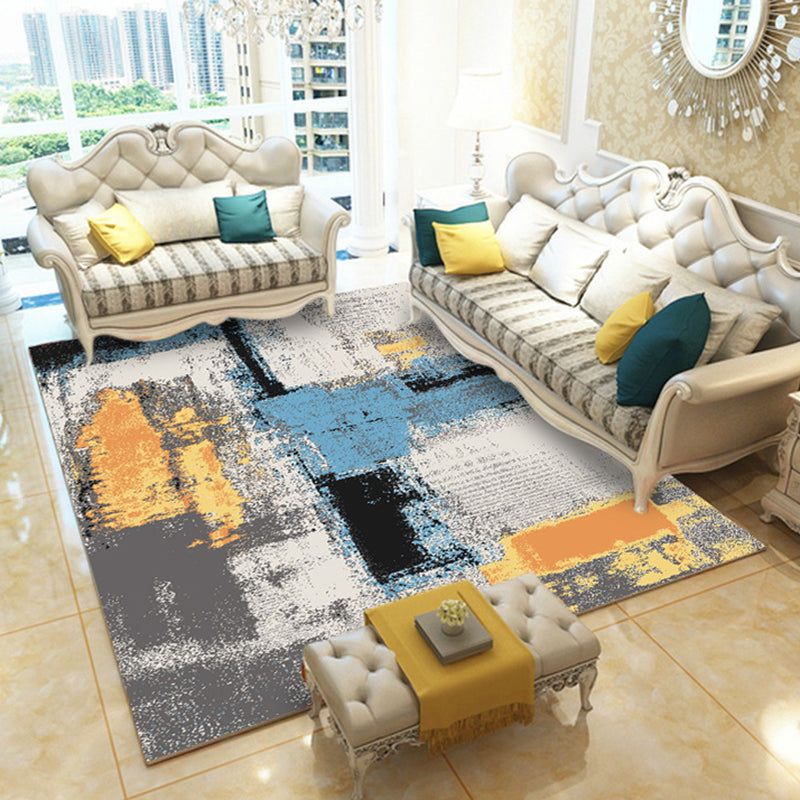 Multicolored contemporary rug polyester abstract print rug machine washable rug for the living room