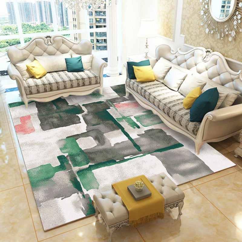 Modern abstract patterned rug Gray and Green Polyester rug Machine washable rug for the bedroom