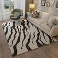 Black and White Casual Carpet Polyester Striped Abstract Pattern Carpet Washable Non-Slip Back Carpet for Living Room