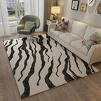 Black and White Casual Carpet Polyester Striped Abstract Pattern Carpet Washable Non-Slip Back Carpet for Living Room