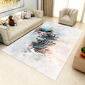 Modern zebra flower pattern carpet blue multicolor polyester rug washable non-slip backing rug for living room