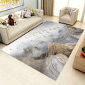 Gray and Brown Novelty Rug Polyester Mountain and Bird Pattern Rug Washable Non-Slip Back Rug for the Living Room