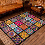 Moroccan square floral pattern rug multicolored polyester rug non-slip backing area rug for living room
