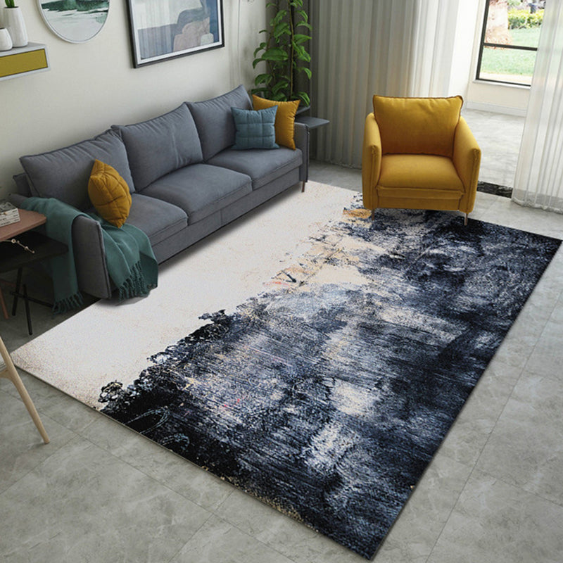 Modern abstract patterned rug black and white polyester rug machine washable rug for the bedroom