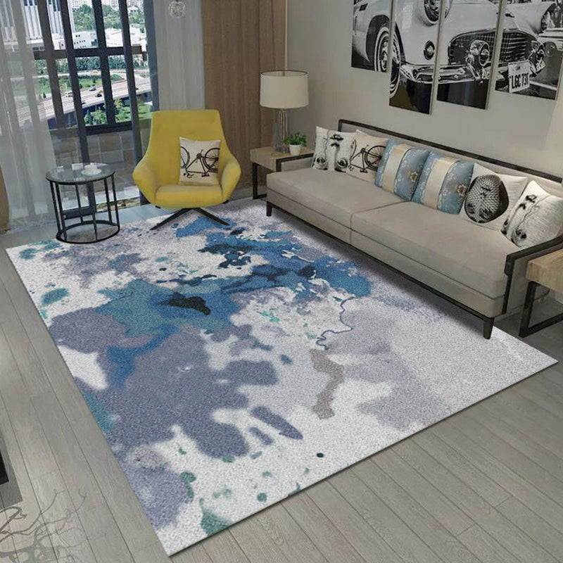 Unique abstract patterned rug gray and blue polyester rug non-slip back washable rug for the bedroom