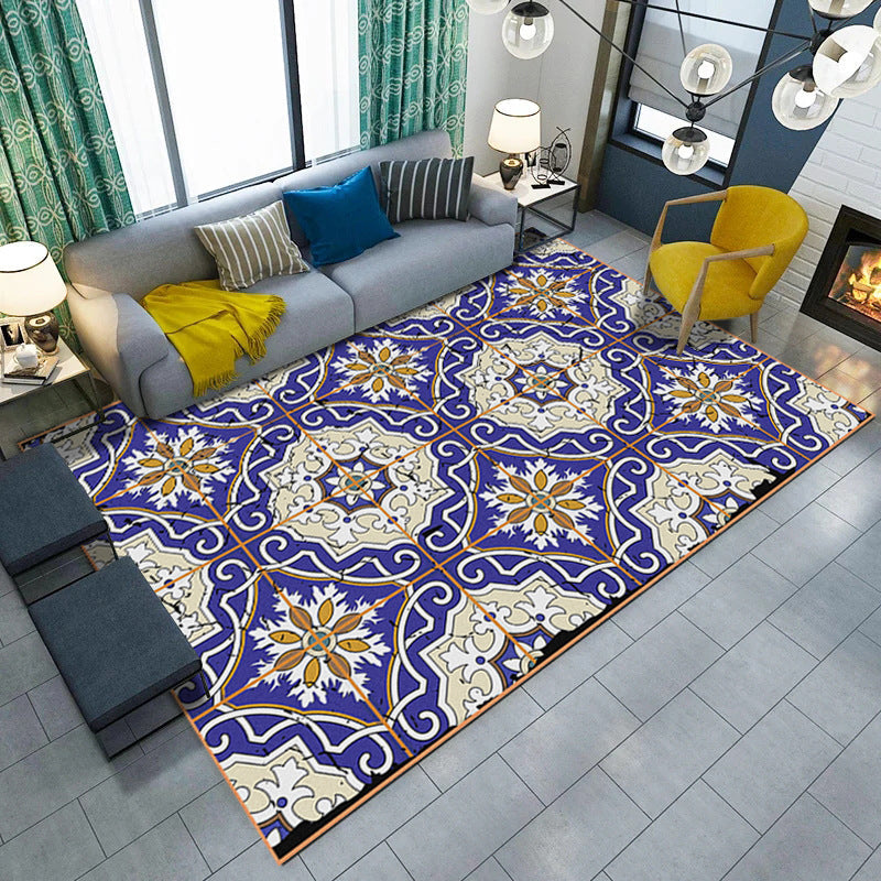Oriental Moroccan Carpet in Purple Floral Stripe Print Area Rug Polyester Machine Washable Rug for Home Decoration