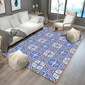 Moroccan floral square printed carpet in blue and white polyester carpet machine washable carpet for the living room