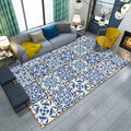 Blue and white bedroom rug Moroccan flower circle square pattern rug polyester machine washable rug