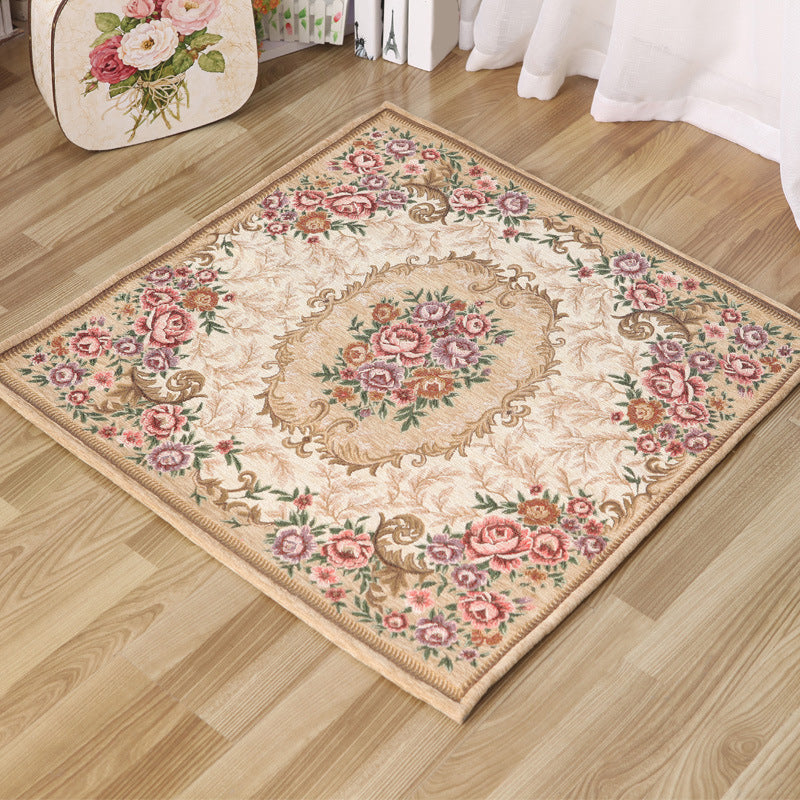 Moroccan Living Room Rug in Ivory Floral Print Pattern Rug Acrylic Non-Slip Machine Washable Rug