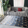Blue Bedroom Carpet Modern Geometric Hexagonal Pattern Rug Polyester Machine Washable Rug