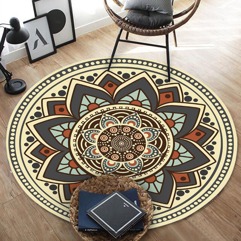 Casual Floral Pattern Rug Grey and Yellow Vintage Rug Flannel Non-Slip Back Washable Rug for the Living Room