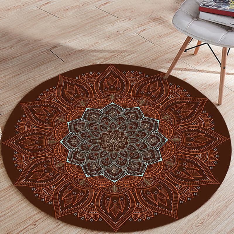 Stylish Floral Pattern Carpet Brown Persian Carpet Flannel Non-Slip Backing Washable Carpet for Living Room
