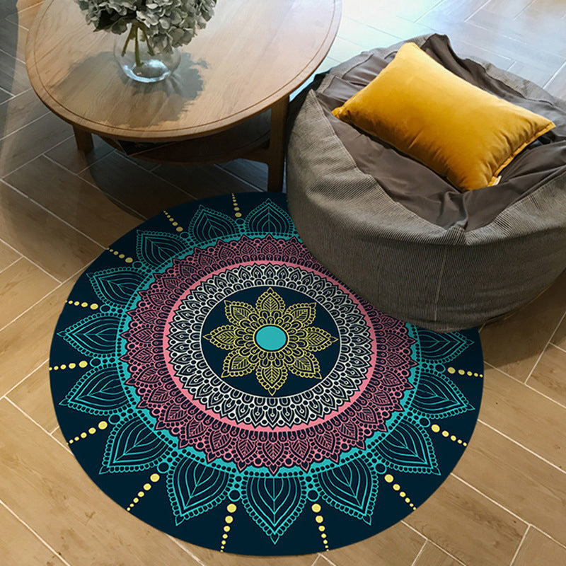Moroccan floral printed carpet Pink and Blue fleece carpet machine washable anti-slip area rug for the bedroom
