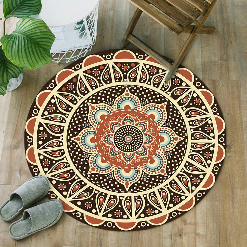 Unique floral patterned rug Green and Red Mediterranean rug Flannel Non-slip backing Washable rug for the living room