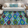 Blue Bedroom Rug Southwestern Diamond Pattern Area Rug Polyester Pet-Friendly Non-Slip Rug
