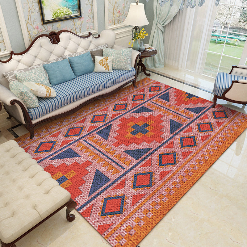 American Southwest Rug in Red Diamond Stripe Cross Pattern Rug Polyester Non-Slip Rug for Home Decor