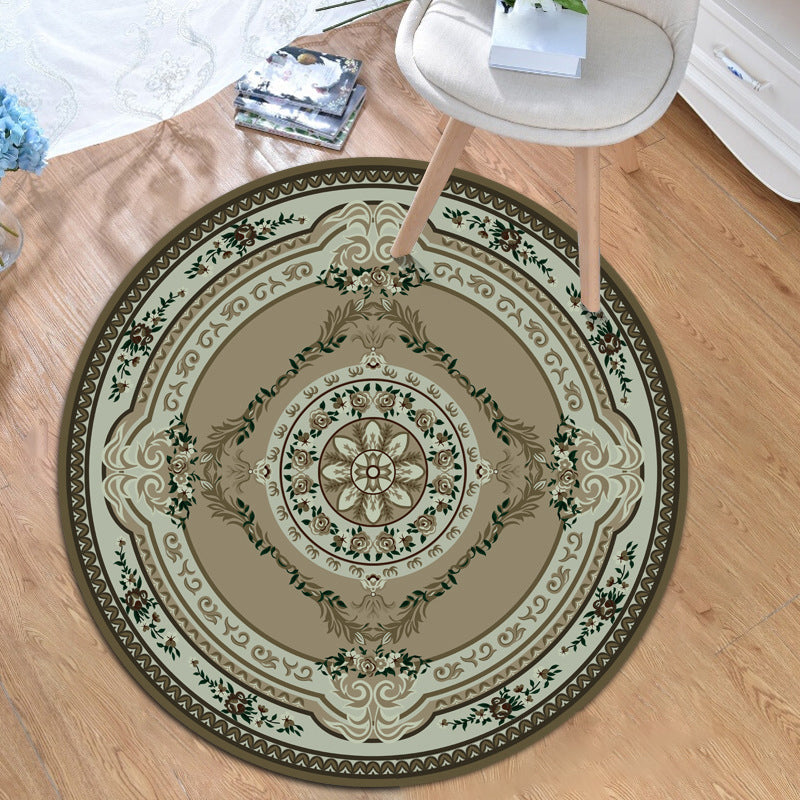 Moroccan living room rug in green floral leaf pattern print rug polyester non-slip backing rug