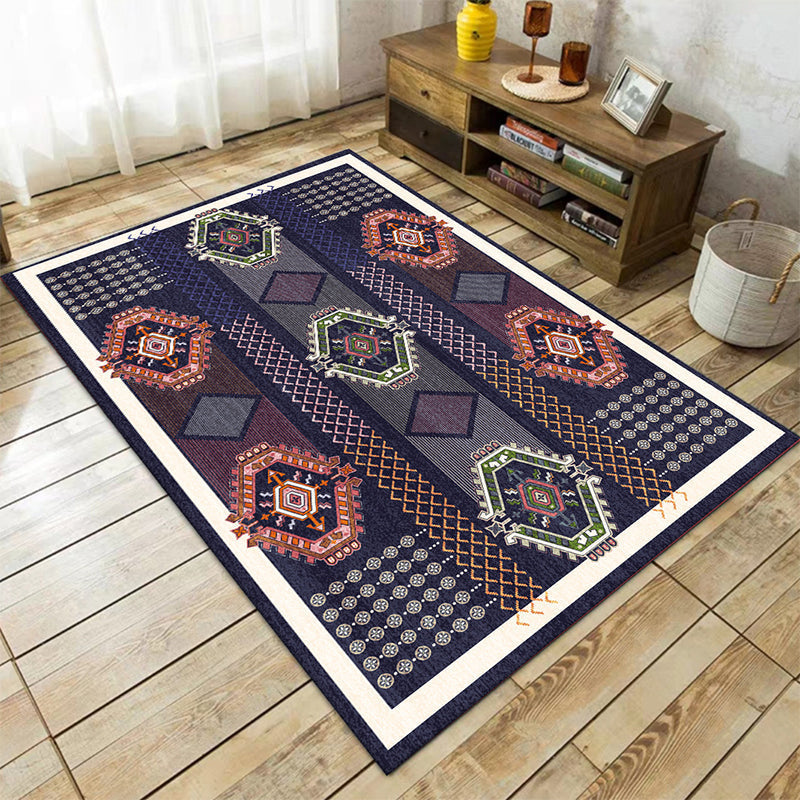 Tribal Southwestern Rug in Blue Chevron Diamond Pattern Rug Polyester 
Pet-friendly Rug for Home Decor