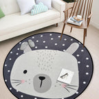 Casual Kids Rug in Black and Gray Animal Pattern Rabbit Bear Fox Panda Rug Polyester Washable Rug for the Children's Room