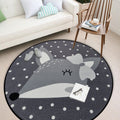 Kids Nursery Rug in Black and Grey Animal Mouse Print Rug Polyester Washable Non-Slip Mat Rug
