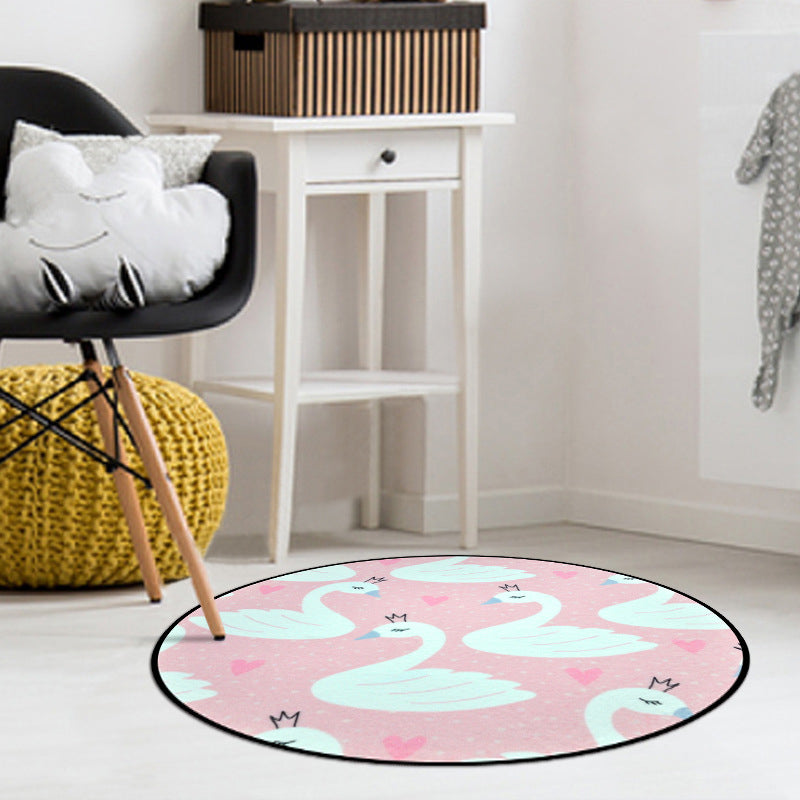 Pink Children's Room Carpet Children's Animal Unicorn Swan Flower Heart Pattern Carpet Polyester Pet-Friendly Carpet
