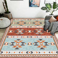Blue and Red Bedroom Carpet Moroccan Medallion Triangle Stripes Pattern Area Rug Polyester Non-Slip Rug
