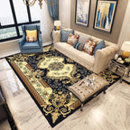 Moroccan Living Room Carpet in Blue and Red Medallion Flower Pattern Carpet Polyester Machine Washable Carpet