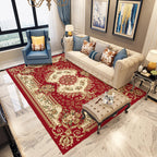Moroccan Living Room Carpet in Blue and Red Medallion Flower Pattern Carpet Polyester Machine Washable Carpet