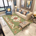 Moroccan Living Room Carpet in Blue and Red Medallion Flower Pattern Carpet Polyester Machine Washable Carpet