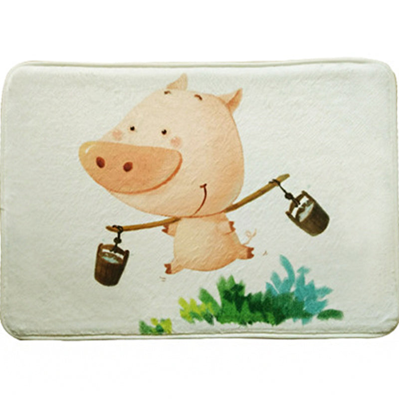 Green and White Children's Room Carpet Kids Animal Peek Hedgehog Pig Fox Pattern Rug Polyester Non-Slip Underlay Carpet