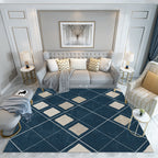 E unique modern rug green and blue check pattern rug pet-friendly non-slip backing rug for living room