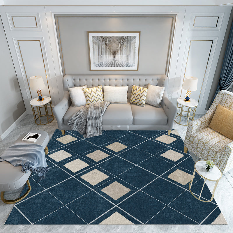 E unique modern rug green and blue check pattern rug pet-friendly non-slip backing rug for living room