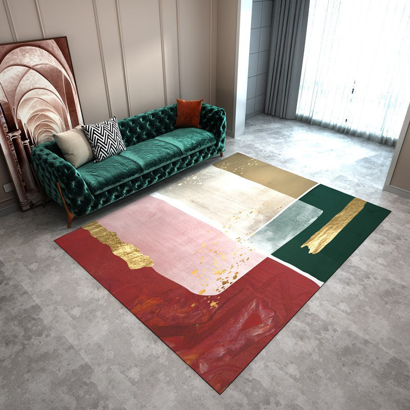 Nordic Colorblock Abstract Rug Red and Blue Modern Rug Polyester Washable Pet-Friendly Non-Slip Rug for the Living Room