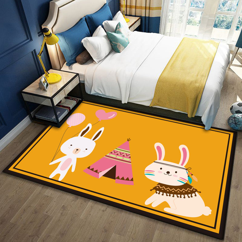 Beautiful multicolored children's carpet polyester animal pattern rug washable pet-friendly non-slip rug for the children's room