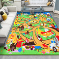 Kids Maze Pattern Rug Green Polyester Rug Non-Slip Pet-Friendly Washable Rug for Kids Room