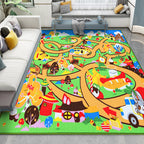 Kids Maze Pattern Rug Green Polyester Rug Non-Slip Pet-Friendly Washable Rug for Kids Room