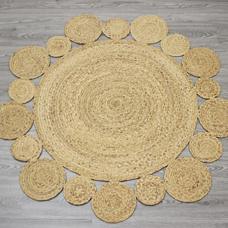 Khaki and Brown Solid Carpet Sisal Country Carpet Pet-Friendly Washable Non-Slip Area Rug for Living Room