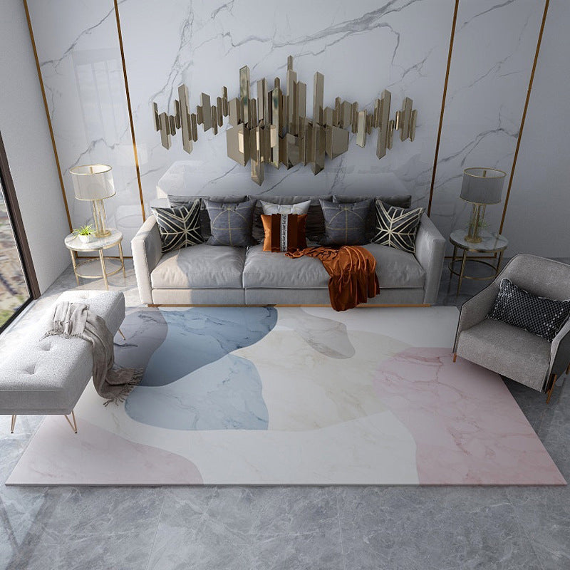 Multicolored Colorblock Rug Polyester Rug Pet Friendly Washable Non-Slip Rug for the Living Room