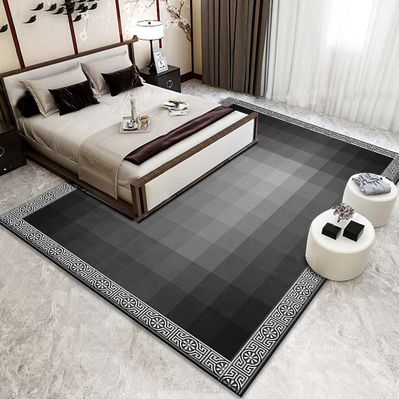 Modernist Ombre Pattern Rug Black Polyester Rug Non-Slip Pet-Friendly Washable Rug for Bedroom