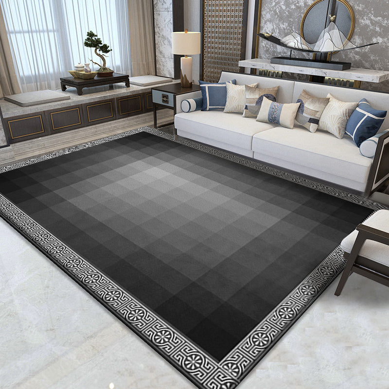 Modernist Ombre Pattern Rug Black Polyester Rug Non-Slip Pet-Friendly Washable Rug for Bedroom