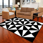 Modernist geometric pattern rug black polyester rug non-slip pet-friendly washable rug for bedroom