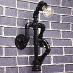 Steampunk Pipe Robot Wall Lamp Single Lamp Wrought Iron Wall Mounted Light Fixture in Black/Bronze/Copper
