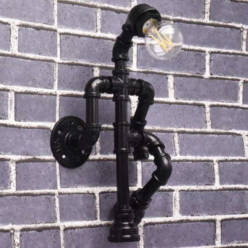 Steampunk Pipe Robot Wall Lamp Single Lamp Wrought Iron Wall Mounted Light Fixture in Black/Bronze/Copper